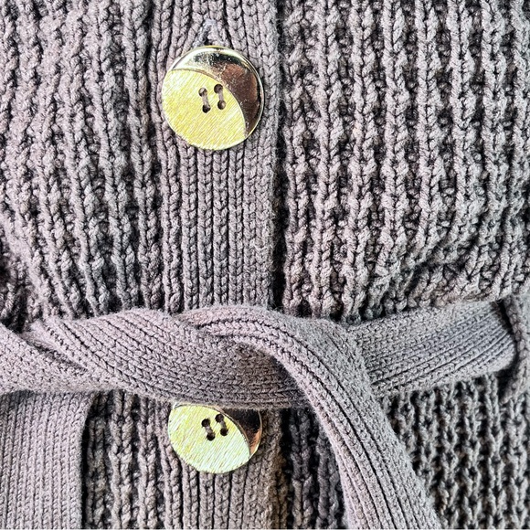 Anselmi Brown Button-Up Belted Women Sweater Medium Faux Fur Hem - Picture 10 of 16